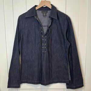 Denim Banana Republic Lace-Up Top L Long Sleeve Boho Y2K